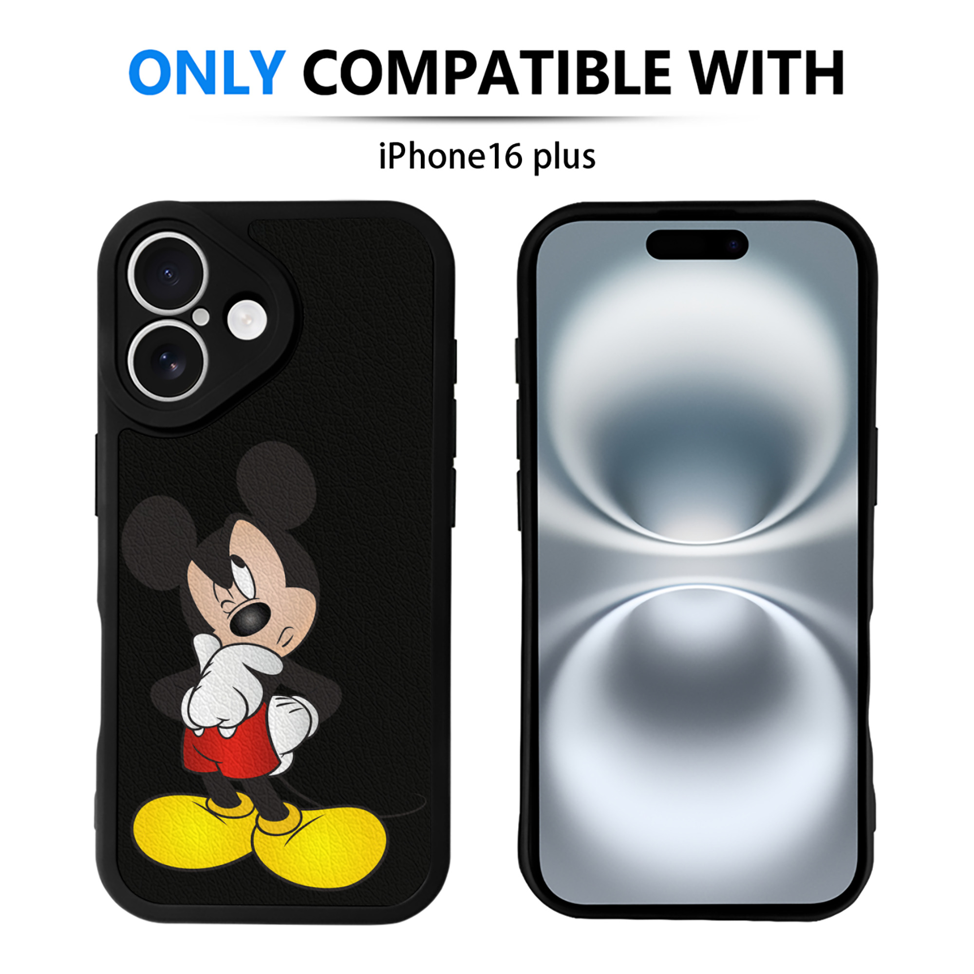 （画像用） ミッキーマウス Mickey Mouse 【iPhone 16シリーズ対応】シリコンスマホケース（レザー調） 材質：シリコン